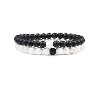 XXCLW Set Bracelet Couples Distance Black White Natural Lava Stone Tiger Eye Beaded Yoga Bracelets For Men Women Elastic Rope Jewelry(6mm Matte-White pine)