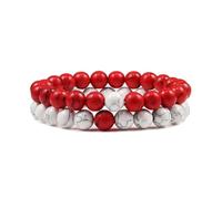 XXCLW Set Bracelet Couples Distance Black White Natural Lava Stone Tiger Eye Beaded Yoga Bracelets For Men Women Elastic Rope Jewelry(8mm white red)
