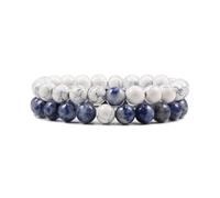 XXCLW Set Bracelet Couples Distance Black White Natural Lava Stone Tiger Eye Beaded Yoga Bracelets For Men Women Elastic Rope Jewelry(8mm white dot blue)