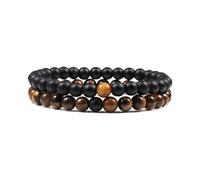 XXCLW Set Bracelet Couples Distance Black White Natural Lava Stone Tiger Eye Beaded Yoga Bracelets For Men Women Elastic Rope Jewelry(6mm Matte-tiger eye)