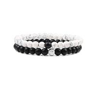 XXCLW Set Bracelet Couples Distance Black White Natural Lava Stone Tiger Eye Beaded Yoga Bracelets For Men Women Elastic Rope Jewelry(6mm white-matte)