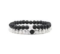 XXCLW Set Bracelet Couples Distance Black White Natural Lava Stone Tiger Eye Beaded Yoga Bracelets For Men Women Elastic Rope Jewelry(6mm white-lava)