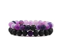 XXCLW Set Bracelet Couples Distance Black White Natural Lava Stone Tiger Eye Beaded Yoga Bracelets For Men Women Elastic Rope Jewelry(8mm black purple)