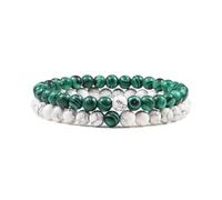 XXCLW Set Bracelet Couples Distance Black White Natural Lava Stone Tiger Eye Beaded Yoga Bracelets For Men Women Elastic Rope Jewelry(6mm white-malachite)