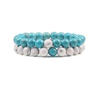 XXCLW Set Bracelet Couples Distance Black White Natural Lava Stone Tiger Eye Beaded Yoga Bracelets For Men Women Elastic Rope Jewelry(8mm white blue)