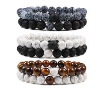 XXCLW Set Bracelet Couples Distance Black White Natural Lava Stone Tiger Eye Beaded Yoga Bracelets For Men Women Elastic Rope Jewelry(8mm picture stone)