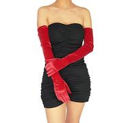XXDingbs Women's 24 Inch Velvet Elbow Length Gloves for Wedding, Opera, Dinner Party & More, Red, One Size