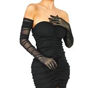 XXDingbs Women's Sexy Sheer Gloves Mesh Tulle Super Long Gloves Opera Hallowmas Costume Party Dance Gloves, Black, One Size