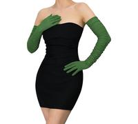 XXDingbs Women's Sexy Sheer Gloves Mesh Tulle Super Long Gloves Opera Hallowmas Costume Party Dance Gloves, Dark Green, One Size