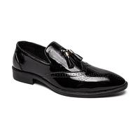 XXDML Mens Slip On Loafer Pointed Toe Brogue Tassel Patent Style Leather | Pointed Toe | Brogue Perforation | Tassel | Patent Finish | Slip On | Wear-Resistant | Size 38-46