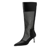 XXDML Pointed Mesh Panel High Shaft Boots Medium Heel Zip Women Sheer Sheer Mesh | Pointed | High Shaft Boot | Back Zip| Medium Heel 6.5cm | Black Brown
