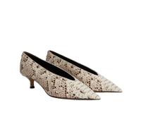 XXDML Pointed V Cut Kitten Heel Slip On Shoes Women Black Office Pointed V Cut | Kitten Low Heel | Slip On | Mesh/Patent/Snake Print | Black Cream Orange