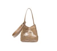 XXDML Woven Faux Leather Basket Bag PU Bucket Handbag with Strap | Woven Faux Leather PU Basket Bag 16x13x17cm 0.4kg Adjustable Strap 4 Ways to Wear Zip Pocket