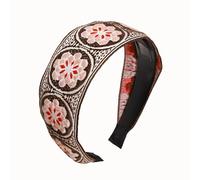 XXFBJNMD Multi Pattern Flower Embroidery Headbands Boho Handmade Embroidery Wide Vintage Ethnic Style Hairbands for Women Outdoor Hair Accessories(Coffee)