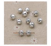 XXFFD Antique Silver Plated Lotus Spacer Beads Flower Loose Beads For Jewelry Making Bracelet Accessories 8mm 10pcs