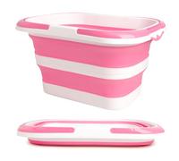 XXFLOWER 16L Collapsible Mop Bucket, Space-Saving Collapsible Bucket with Handle for Home, Outdoor Camping, Car Washing and Beach Trip(Pink White)
