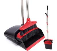 XXFLOWER Broom and Dustpan Set Long Handle with Comb Teeth,Upright Sweeping Brush Set for Indoor Kitchen Lobby Office Sweeping(Black Red)