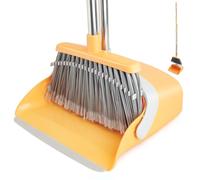 XXFLOWER Dustpan and Brush Sets, Long Handle Broom and Dustpan Set with Comb Teeth, Upright Sweeping Brush Set for Indoor Kitchen Lobby Office Sweeping Pet Dog Hair