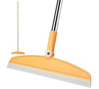 XXFLOWER Floor Squeegee, Squeegee Broom Sweeping Water and Pet Hair, Rubber Broom with Long Handle for Bathroom, Kitchen, Shower, Glass Windows, Garden, Garage Courtyard(Gray Yellow)