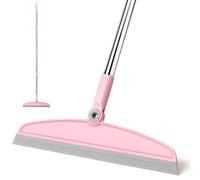 XXFLOWER Floor Squeegee, Squeegee Broom Sweeping Water and Pet Hair, Rubber Broom with Long Handle for Bathroom, Kitchen, Shower, Glass Windows, Garden, Garage Courtyard(Gray Pink)