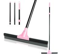 XXFLOWER Household Floor Wiper, Wet Room Shower Scraper with Extendable Handle for Indoor & Outdoor, Shower, Bathroom, Kitchen, Garage(Black Pink)