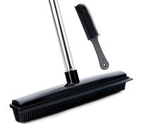 XXFLOWER Rubber Broom with Squeegee Edge, 2 in 1, Rubber Brush for Pet Hair, Carpet Brush with Adjustable Long Handle, Push Broom for Carpet Kitchen Bathroom Garden Hardwood Floor