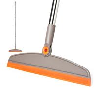 XXFLOWER Squeegee Broom for Floor with Long Handle for Sweeping,Rubber Broom for Pet Hair Carpet,Wet Room Floor Cleaner for Bathroom,Shower,Kitchen(Gray-Orange)