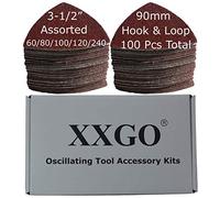 XXGO 100 Pcs 3-1/2 Inch 90mm Triangular 60/80 /100/120 /240 Grits Hook & Loop Multitool Sandpaper for Wood Sanding Contains 20 of Each Fit 3.5 Inch Oscillating Multi Tool Sanding Pad XG9020U