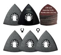 XXGO 105 Pcs 80mm 60 80 100 120 240 Grits Triangle Multitool Sanding Pads Kits Include 100 Pcs Triangle Sandpaper Sheets and 5 Pcs Triangular Sanding Pads XG105TU