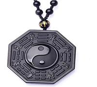 XXHNBF Prayer Necklace, Black Obsidian Bagua Mirror Pendant Necklace, Chinese Feng Shui Yin Yang Protection Amulet for Women, 1 Pcs