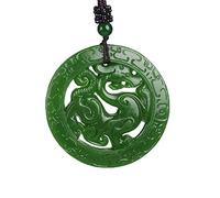 XXHNBF Prayer Necklace, Hand Carved Double Sided Dragon Jade Pendant Necklace, Hollow Amulet Luck for Men, Natural Gemstone 50x8mm 1pcs