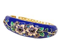 XXHNBF Women's Bracelet, Flower Oval Cloisonne Large Wide Bracelets Rhinestone Handcrafted High End Fashion Jewelry Enamel Gold-Plated Colorful Ladies Bangle Gifts(Blue-Diameter 61mm About)