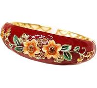 XXHNBF Women's Bracelet, Flower Oval Cloisonne Large Wide Bracelets Rhinestone Handcrafted High End Fashion Jewelry Enamel Gold-Plated Colorful Ladies Bangle Gifts(Red-Diameter 61mm About)
