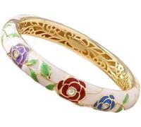 XXHNBF Women's Bracelet, Handmade Rose Flower Bracelets for Women, Chinese Cloisonne Enamel Ethnicpring Hinged Cuff Bangles