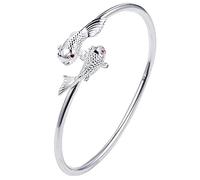 XXHNBF Women's Bracelet, Ladies 925 Silver Bracelet Adjustable Open Goldfish Cuff Bangle Friendship Bracelet Silver Jewellery