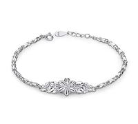 XXHNBF Women's Bracelet, Ladies 925 Silver Bracelet Hand Carve Peony Silver Bracelet Adjustable Friendship Bracelet Silver Jewellery Gifts