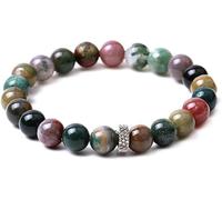 XXHNBF Women's Bracelet, Natural Beads Beaded Bracelets,Silver Ripple Round Pendant Bangles,Elastic Crystal Bracelet Fashion Crystal Jewelry for Men Women