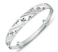 XXHNBF Women's Bracelet, Women 925 Silver Adjustable Cuff Bangle Stars Bracelet Silver Jewellery Birthday Gifts