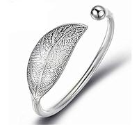 XXHNBF Women's Bracelet, Women 925 Silver Bracelet Adjustable Leaves Cuff Bangle Hand Carve Friendship Bracelet Silver Jewellery Birthday