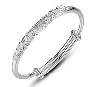 XXHNBF Women's Bracelet, Women 925 Silver Bracelet Carve Peacock Adjustable Cuff Bangle Ladies Silver Jewellery Birthday Gifts