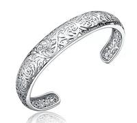 XXHNBF Women's Bracelet, Women 925 Silver Bracelet Vintage Hand Carve Hollow Cuff Bangle Friendship Bracelet Ladies Silver Jewellery B