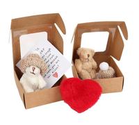 XXHUO 2 Pcs My Little Worry Bear In A Box, Little Bear In A Box With Red Heart & Comfort Card Pocket Bears Hug Positive Pocket Hug Gift For Children Adults Friends Family White Brown