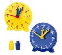 XXHUO Learning Clock For Kids, 2pcs Learn To Tell The Time Clock Teaching Clocks For Children Telling The Time Portable Moveable Hands Clock 24 Hour Durable Maths Learning In Classroom Blue Yellow