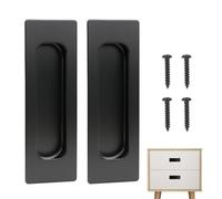 XXHUO Sliding Door Handles, 2 Pack Stainless Steel Recessed Flush Door Handles Door Pull Handle for Pocket Kitchen Wardrobe Dresser Barn Closet Door Cupboard Cabinet Matte Black