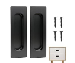 XXHUO Sliding Door Handles, 2 Pack Stainless Steel Recessed Flush Door Handles Door Pull Handle for Pocket Kitchen Wardrobe Dresser Barn Closet Door Cupboard Cabinet Matte Black