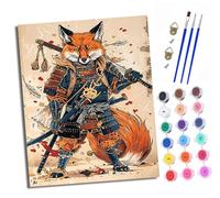 XXHXIE Paint by Numbers for Adults DIY Painting by Numbers Kits Ancient Warrior Fox with Acrylic Paints Pre Printed Canvas and Brushes Gift Wall Decor 16x20 inch Without Frame