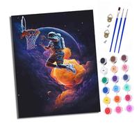 XXHXIE Paint by Numbers for Adults DIY Painting by Numbers Kits Astronauts Playing Basketball with Acrylic Paints Pre Printed Canvas and Brushes Gift Wall Decor 16x20 inch Without Frame
