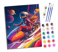 XXHXIE Paint by Numbers for Adults DIY Painting by Numbers Kits Beautiful Girl Riding a Rocket with Acrylic Paints Pre Printed Canvas and Brushes Gift Wall Decor 16x20 inch Without Frame