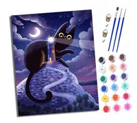 XXHXIE Paint by Numbers for Adults DIY Painting by Numbers Kits Black cat Under The Moonlight with Acrylic Paints Pre Printed Canvas and Brushes Gift Wall Decor 16x20 inch Without Frame