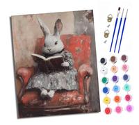 XXHXIE Paint by Numbers for Adults DIY Painting by Numbers Kits Cute Rabbit Reading a Book with Acrylic Paints Pre Printed Canvas and Brushes Gift Wall Decor 16x20 inch Without Frame